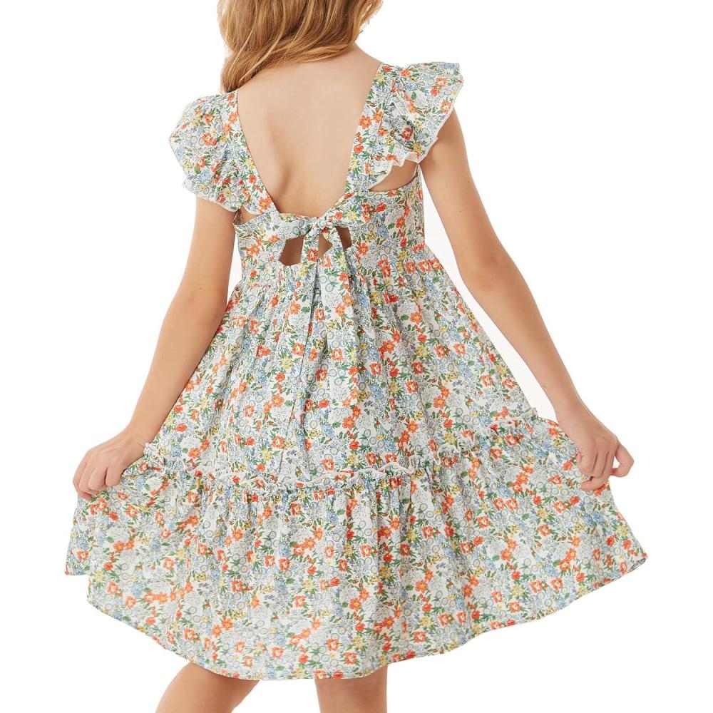 imageGRACE KARIN Girls Floral Dress Tie Back Flutter Sleeves Casual Summer Dress for 512YMulticolor Floral