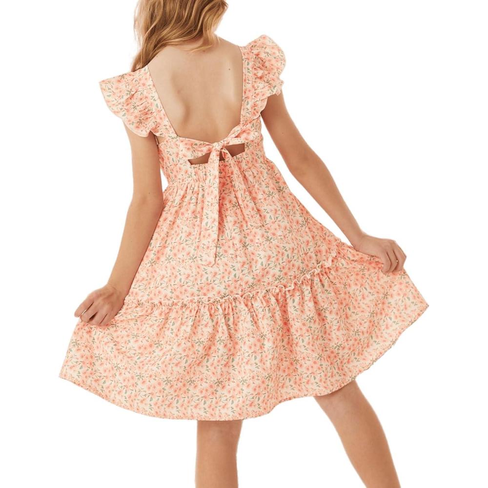 imageGRACE KARIN Girls Floral Dress Tie Back Flutter Sleeves Casual Summer Dress for 512YOrange Floral