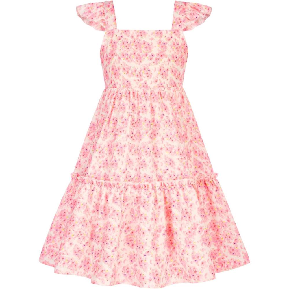 imageGRACE KARIN Girls Floral Dress Tie Back Flutter Sleeves Casual Summer Dress for 512YPink Floral