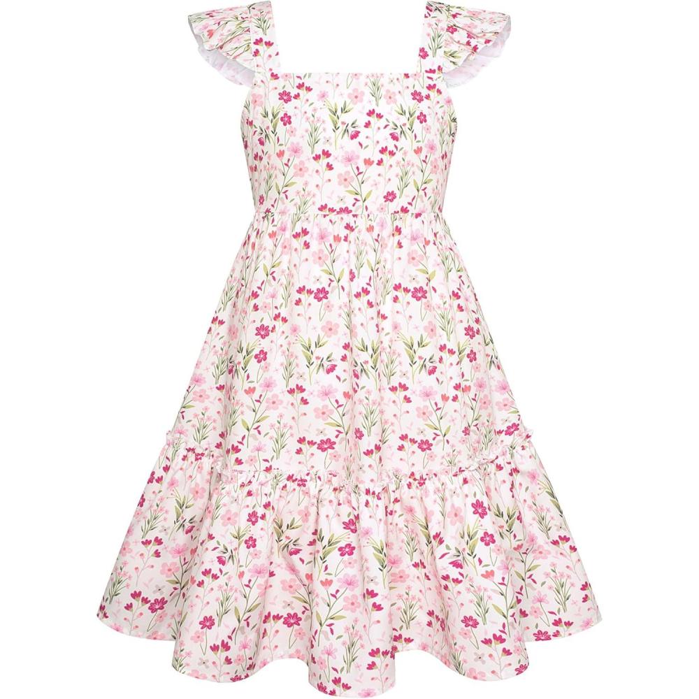 imageGRACE KARIN Girls Floral Dress Tie Back Flutter Sleeves Casual Summer Dress for 512YPink Flowers