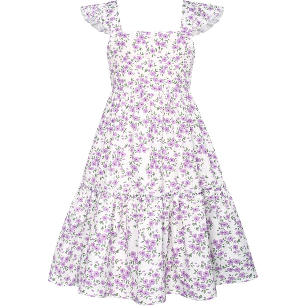 imageGRACE KARIN Girls Floral Dress Tie Back Flutter Sleeves Casual Summer Dress for 512YPurple Floral