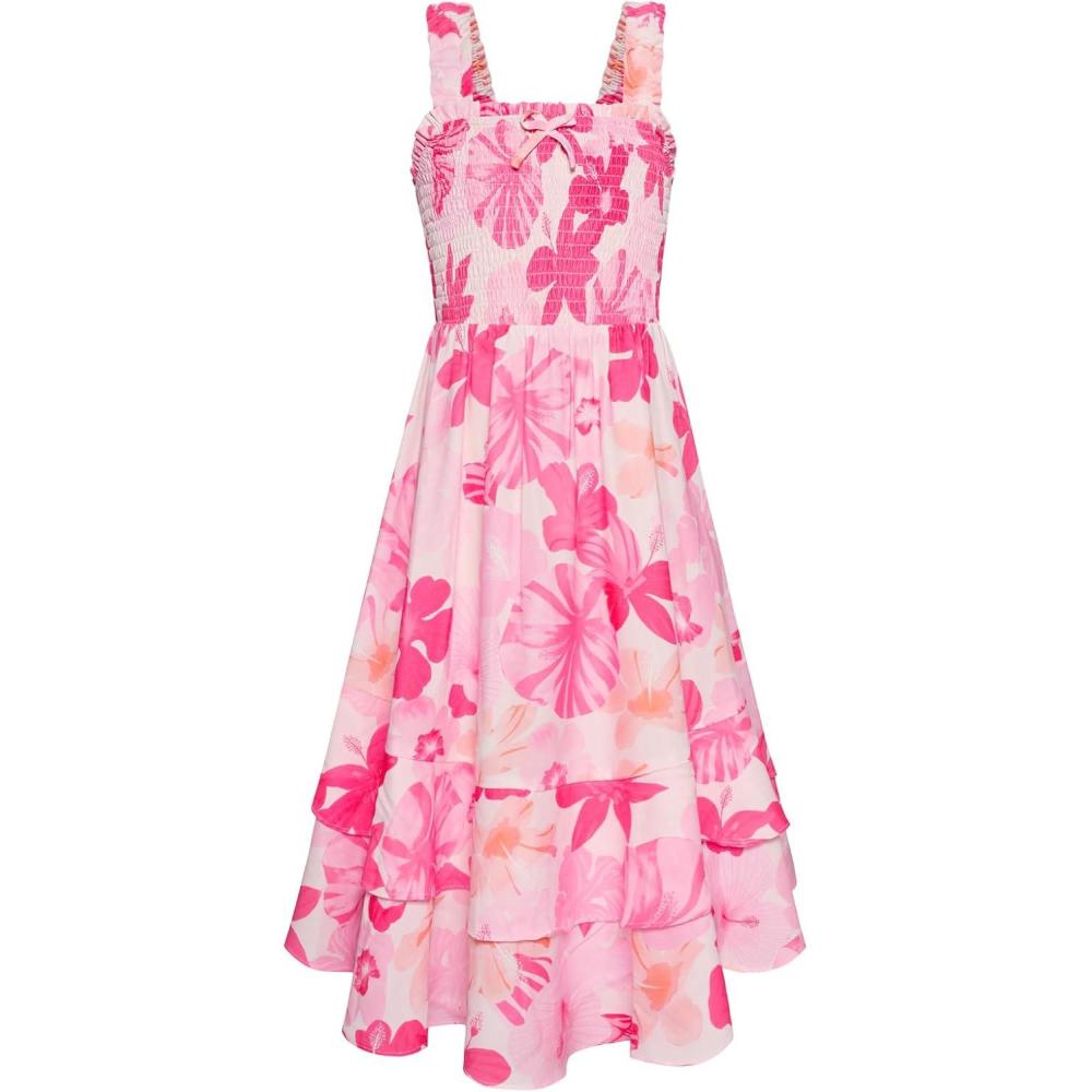 imageGRACE KARIN Girls Floral Maxi Dress Square Neck Wide Straps Smocked Summer Spring Flowy Dress 514YPink Tropical