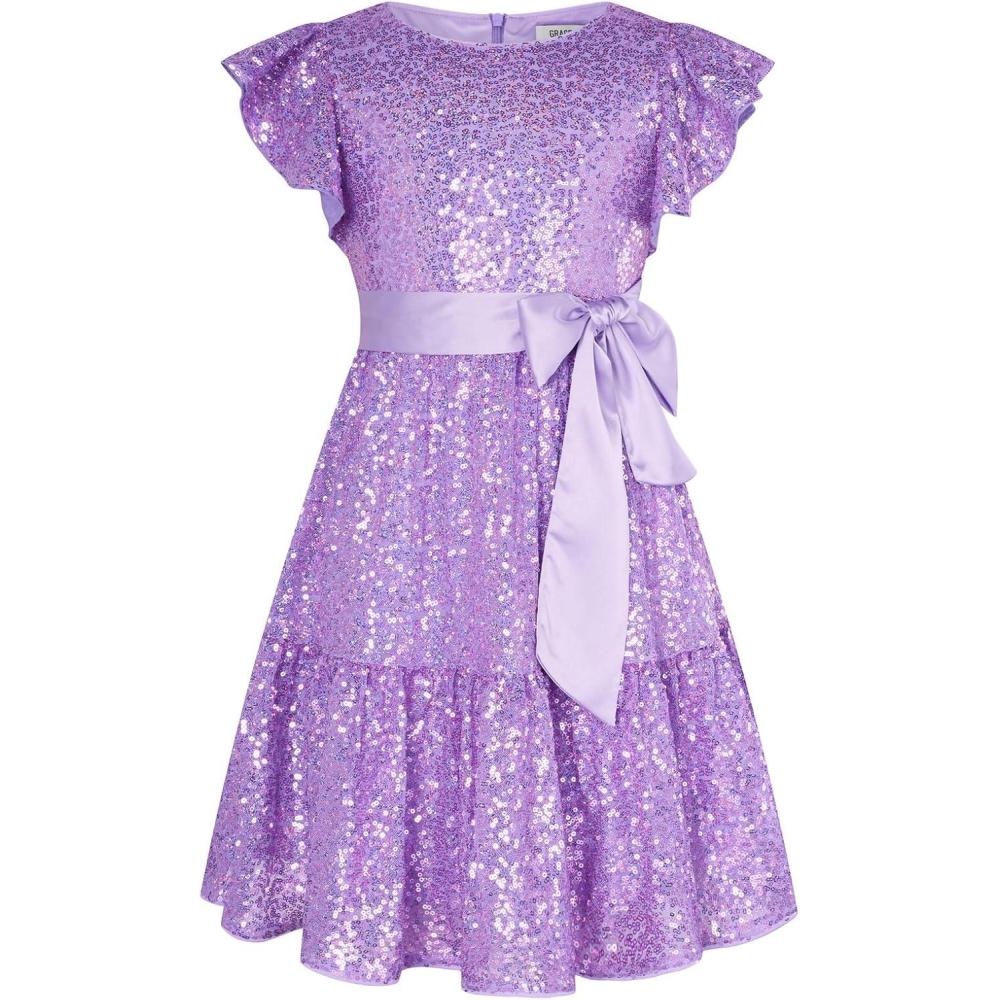 imageGRACE KARIN Girls Formal Party Dress Sequin Birthday Fancy Dresses Wedding Guest Dance Ruffle Dress Size 614Light Purple