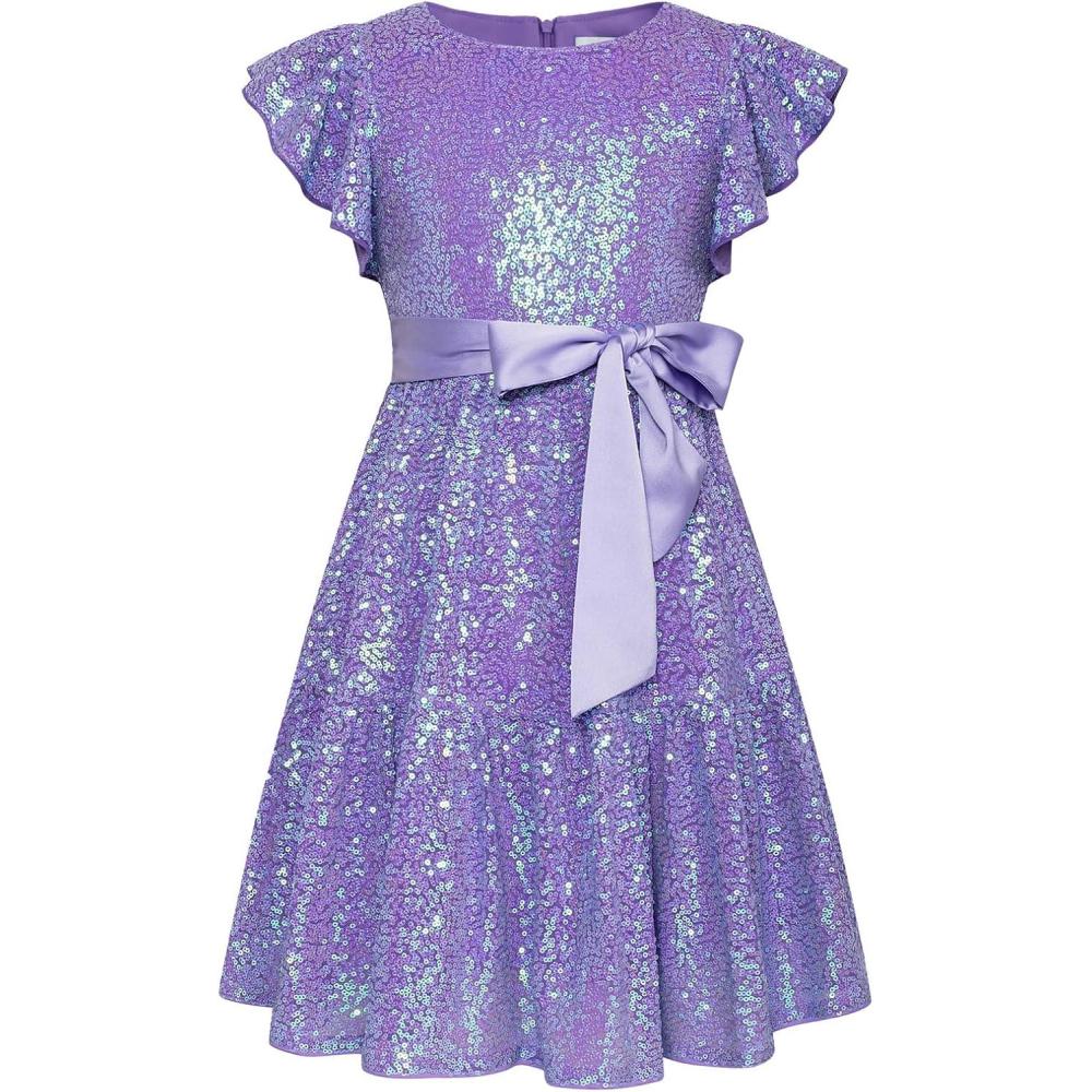 imageGRACE KARIN Girls Formal Party Dress Sequin Birthday Fancy Dresses Wedding Guest Dance Ruffle Dress Size 614Purple