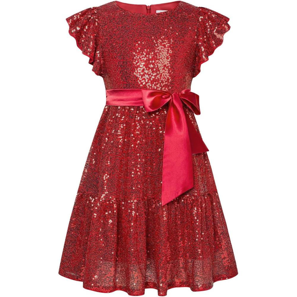 imageGRACE KARIN Girls Formal Party Dress Sequin Birthday Fancy Dresses Wedding Guest Dance Ruffle Dress Size 614Red