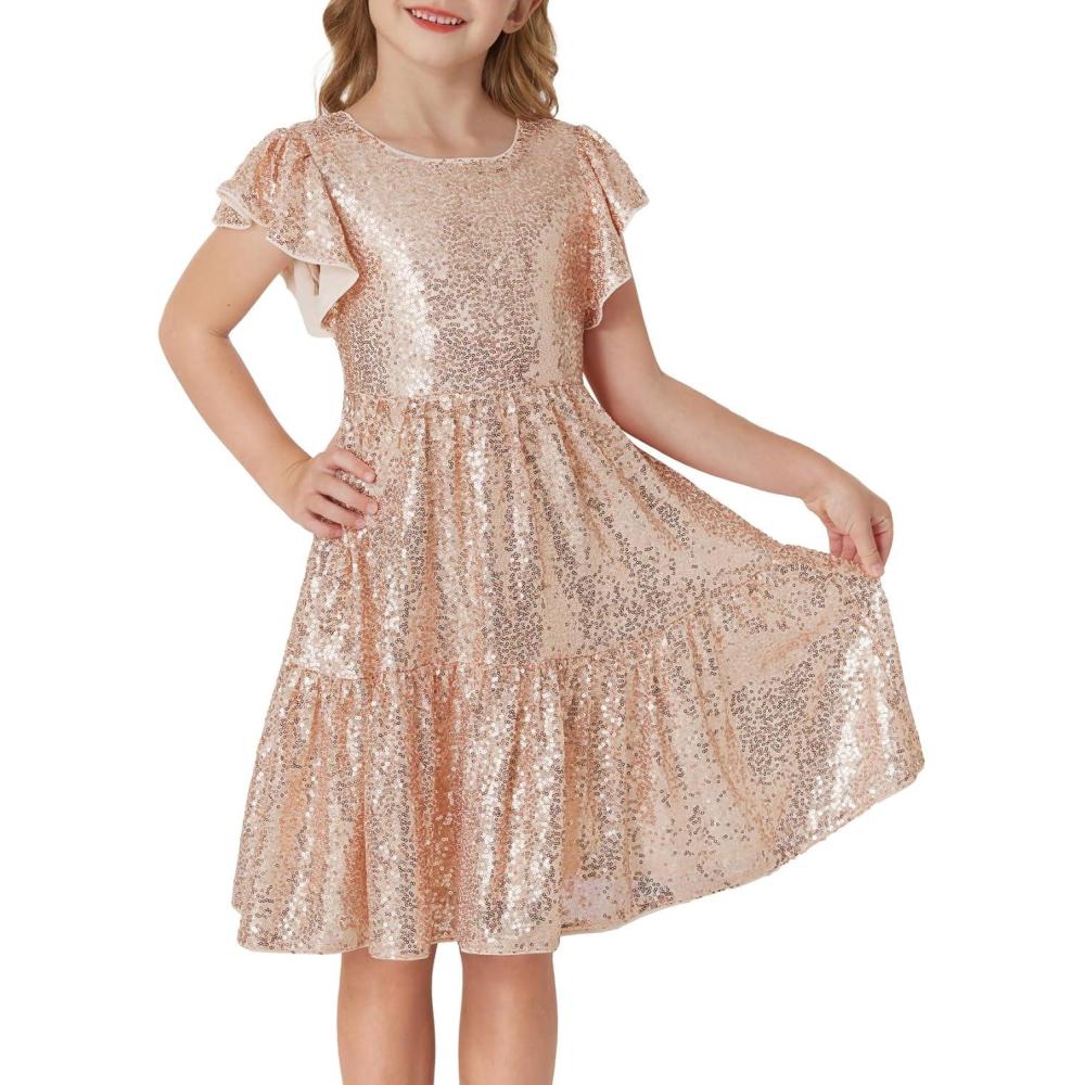 imageGRACE KARIN Girls Formal Party Dress Sequin Birthday Fancy Dresses Wedding Guest Dance Ruffle Dress Size 614Rose Gold