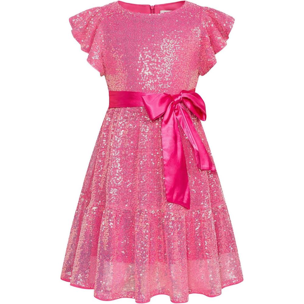 imageGRACE KARIN Girls Formal Party Dress Sequin Birthday Fancy Dresses Wedding Guest Dance Ruffle Dress Size 614Rose Red
