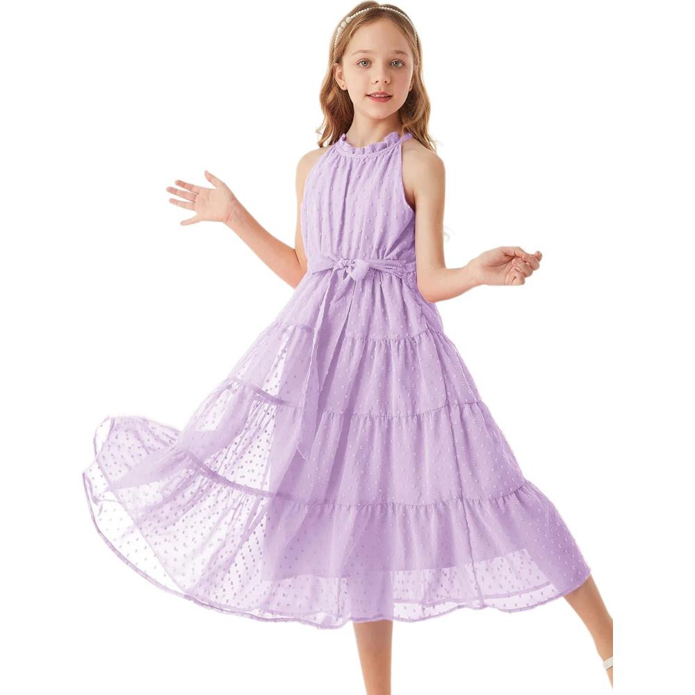 imageGRACE KARIN Girls Halter Neck Dress Sleeveless Casual Aline Flowy Summer Maxi Dress for 514 YearsLight Purple