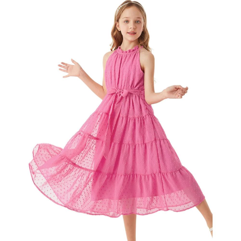 imageGRACE KARIN Girls Halter Neck Dress Sleeveless Casual Aline Flowy Summer Maxi Dress for 514 YearsPink