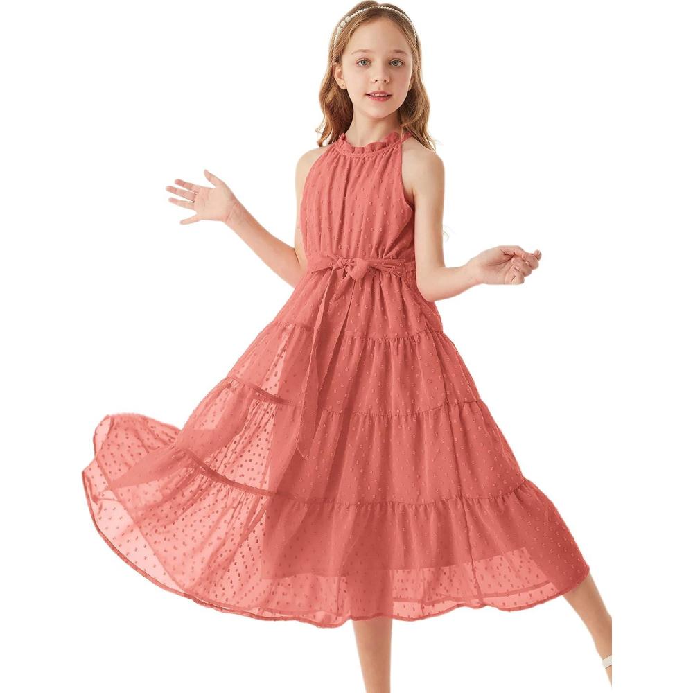 imageGRACE KARIN Girls Halter Neck Dress Sleeveless Casual Aline Flowy Summer Maxi Dress for 514 YearsPink1