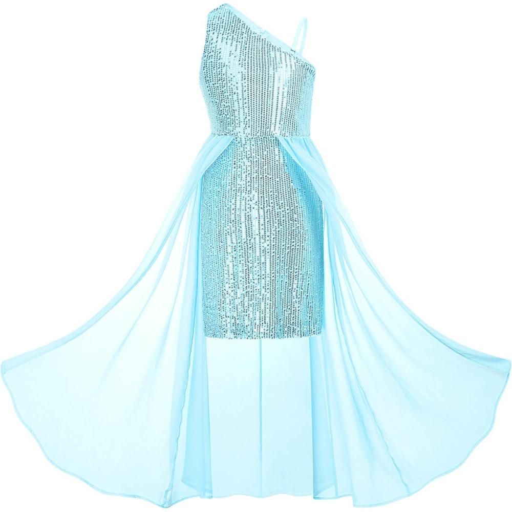 imageGRACE KARIN Girls Sequin Formal Dress Sequin Pageant Wedding Guest Dresses Birthday Fancy One Shoulder Dress Size 614Blue