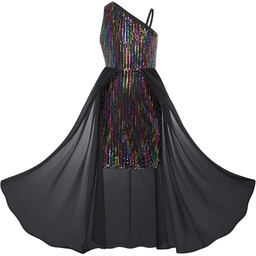 imageGRACE KARIN Girls Sequin Formal Dress Sequin Pageant Wedding Guest Dresses Birthday Fancy One Shoulder Dress Size 614Colorful Black