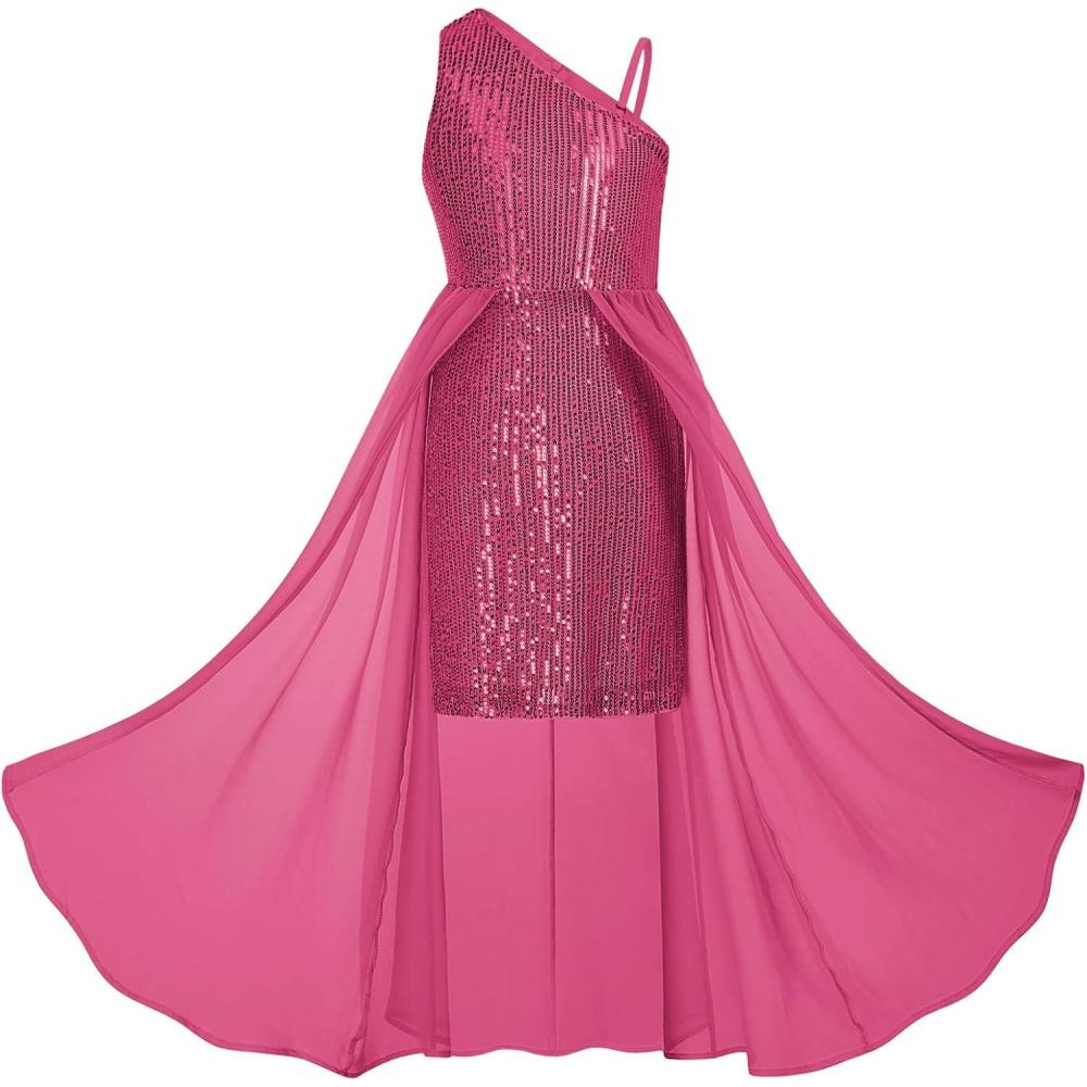 imageGRACE KARIN Girls Sequin Formal Dress Sequin Pageant Wedding Guest Dresses Birthday Fancy One Shoulder Dress Size 614Hot Pink