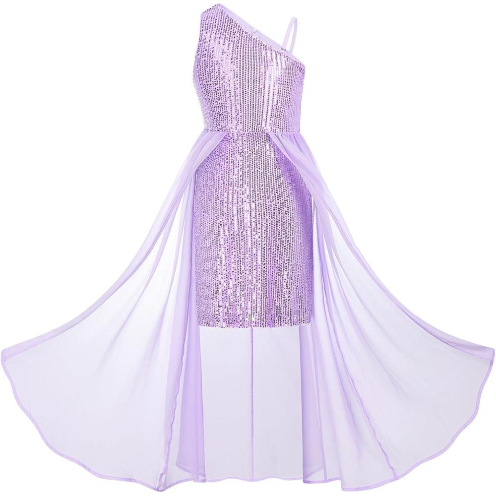 imageGRACE KARIN Girls Sequin Formal Dress Sequin Pageant Wedding Guest Dresses Birthday Fancy One Shoulder Dress Size 614Purple