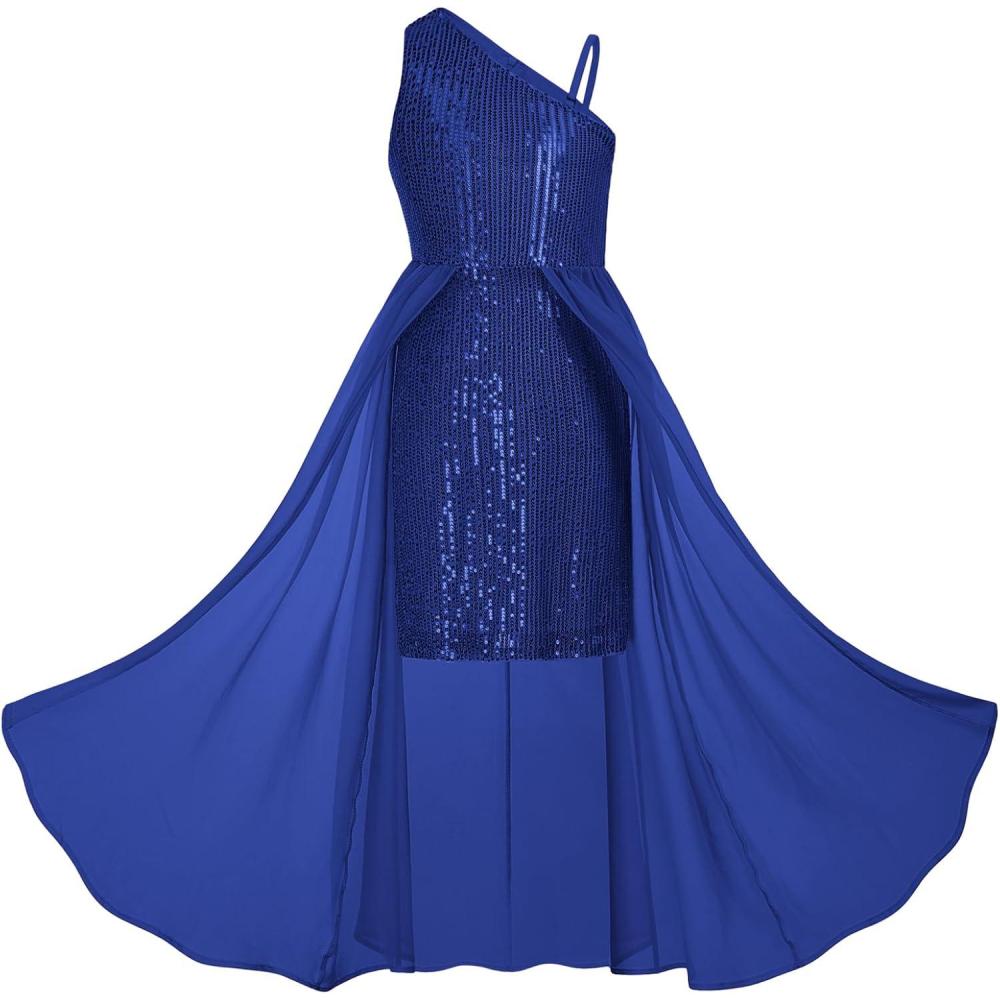 imageGRACE KARIN Girls Sequin Formal Dress Sequin Pageant Wedding Guest Dresses Birthday Fancy One Shoulder Dress Size 614Royal Blue