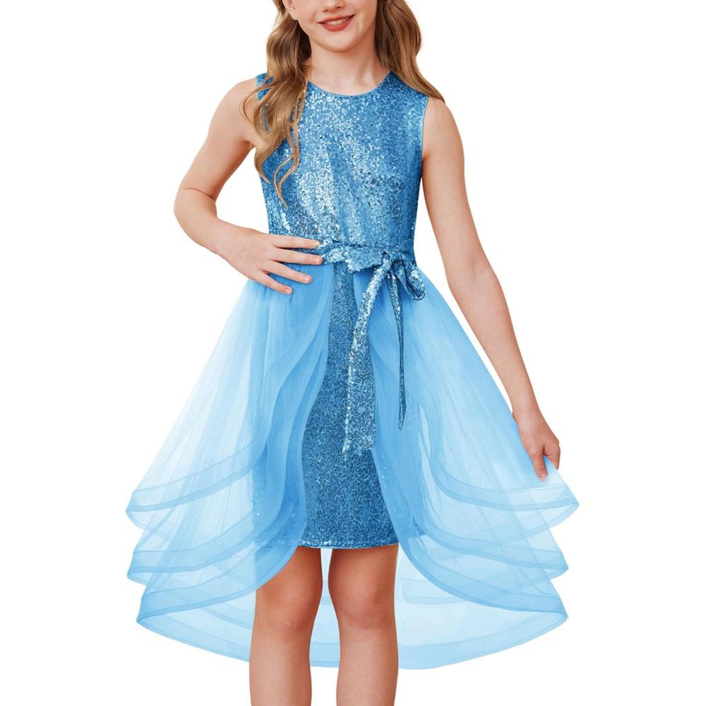 imageGRACE KARIN Girls Sequin Party Dress Sparkle Formal Birthday Pageant Prom ThreeLayer Tulle Midi Dress Size 512YLight Blue