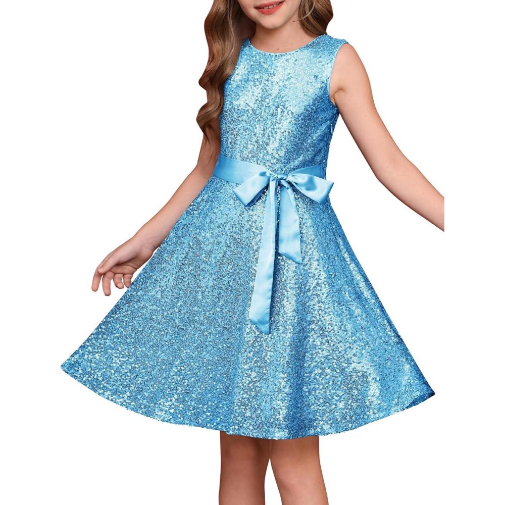 imageGRACE KARIN Girls Sequin Sparkly Dress Kids Party Birthday Fancy Formal Cocktail Pageant Christmas Dresses Size 614YLight Blue