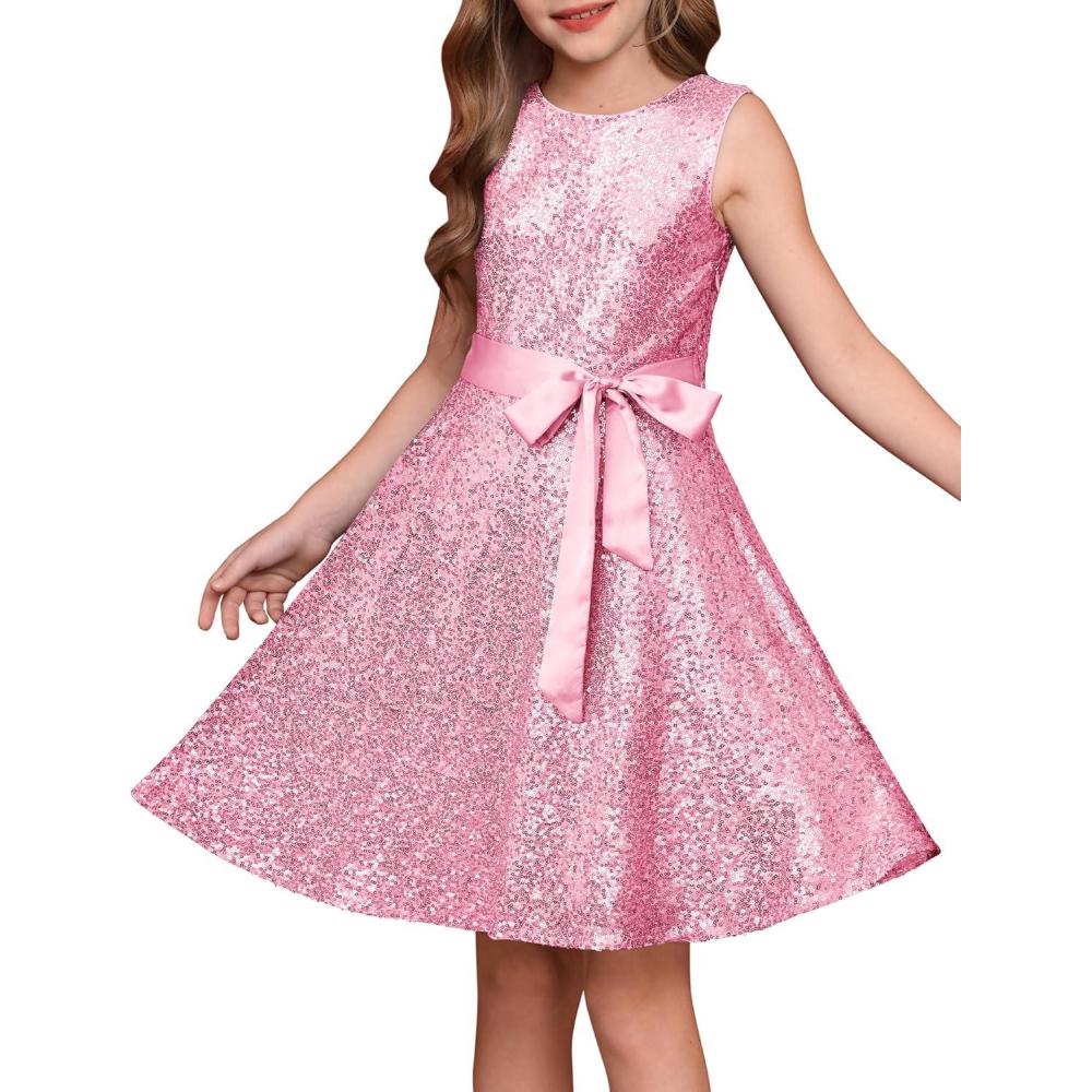 imageGRACE KARIN Girls Sequin Sparkly Dress Kids Party Birthday Fancy Formal Cocktail Pageant Christmas Dresses Size 614YLight Pink