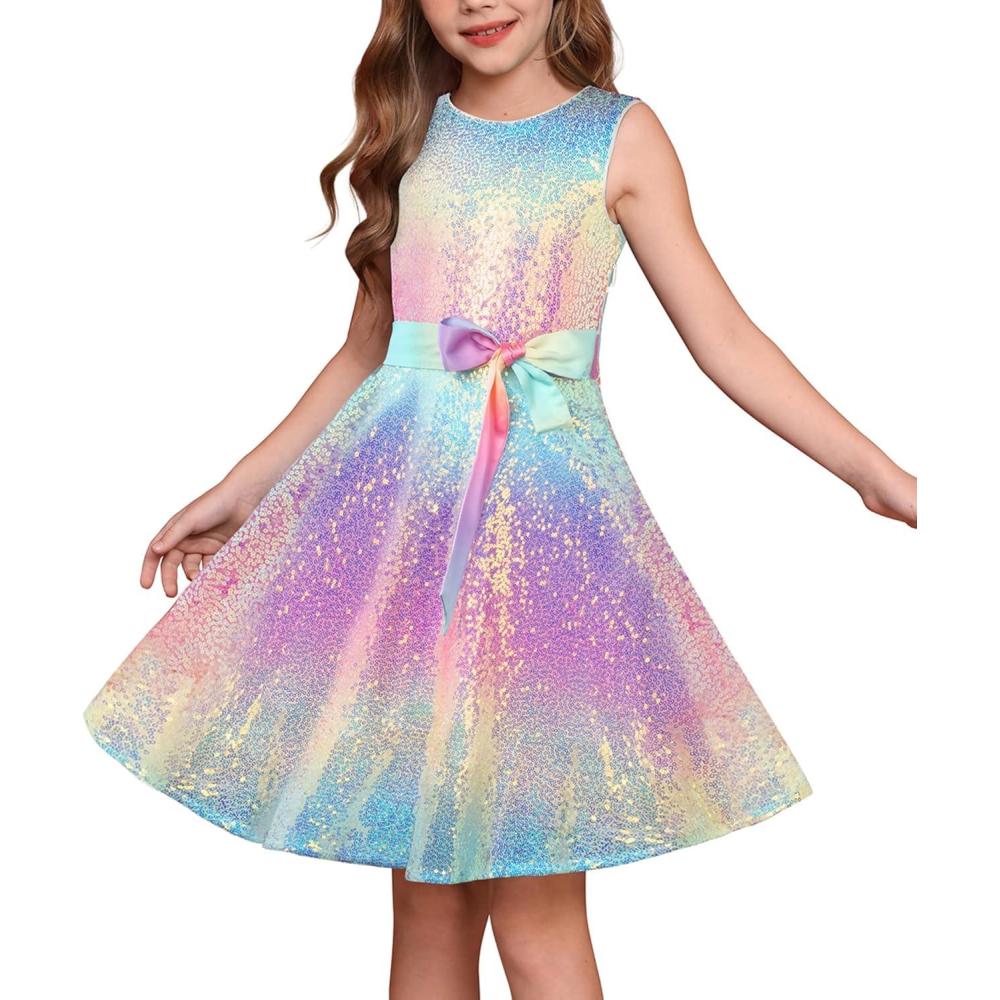 imageGRACE KARIN Girls Sequin Sparkly Dress Kids Party Birthday Fancy Formal Cocktail Pageant Christmas Dresses Size 614YRainbow
