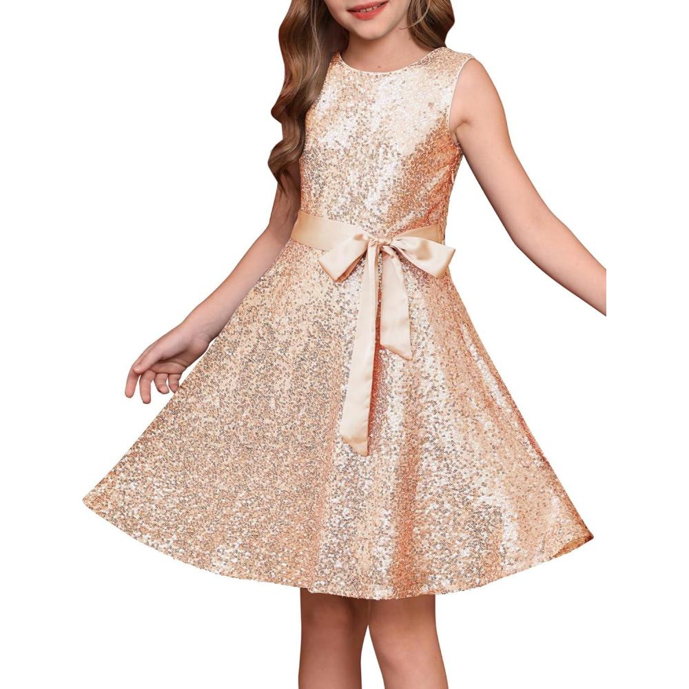 imageGRACE KARIN Girls Sequin Sparkly Dress Kids Party Birthday Fancy Formal Cocktail Pageant Christmas Dresses Size 614YRose Gold