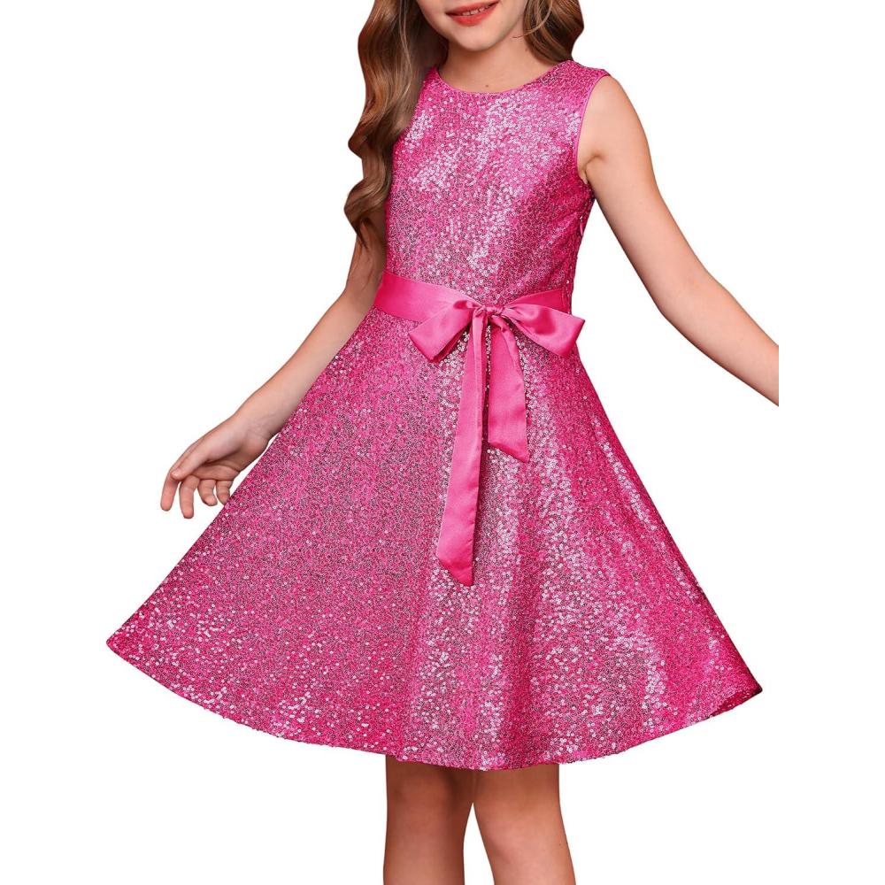 imageGRACE KARIN Girls Sequin Sparkly Dress Kids Party Birthday Fancy Formal Cocktail Pageant Christmas Dresses Size 614YRose Red