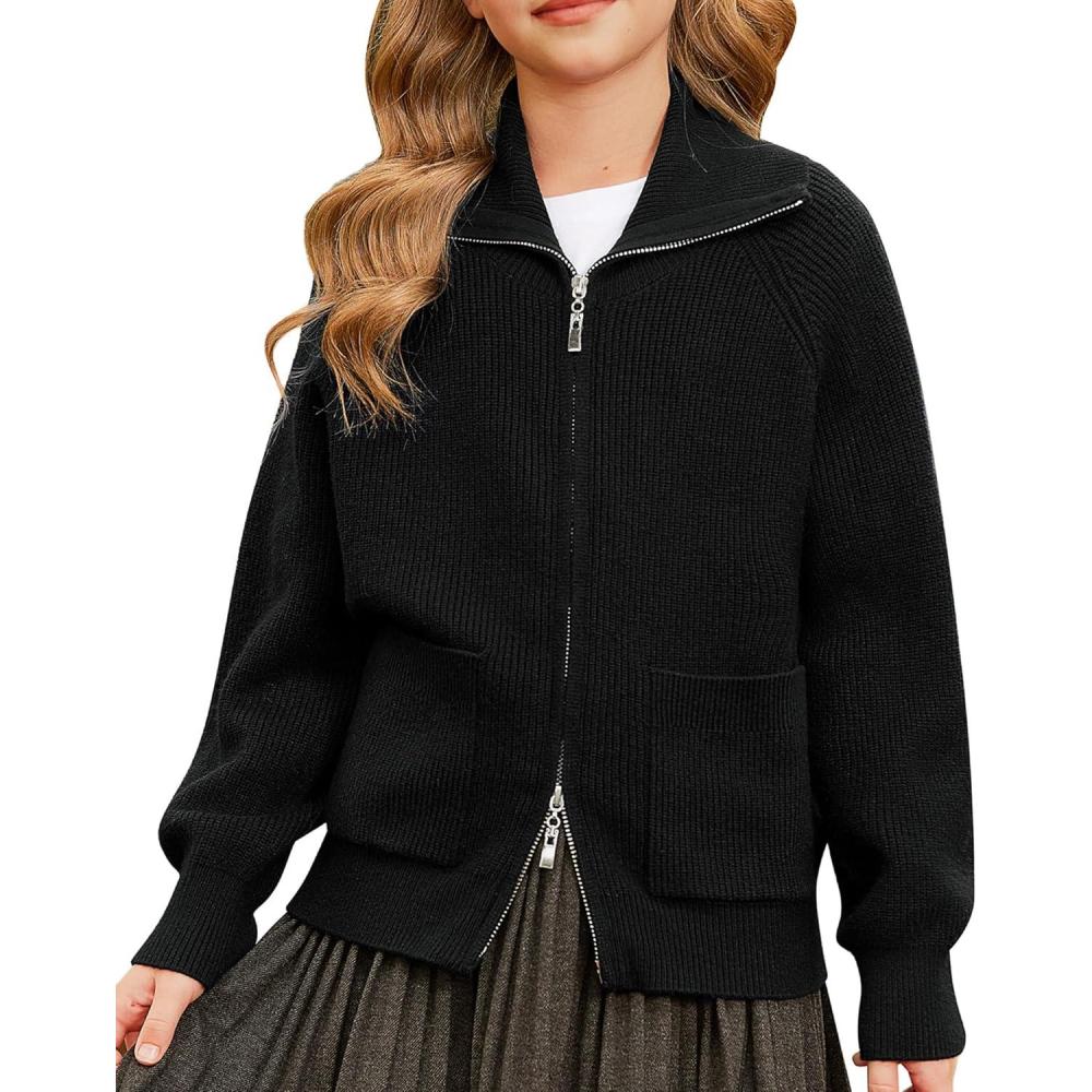 imageGRACE KARIN Girls Sweater Cardigan Uniform Zip Up Knit Fall Kid Jacket Size 614Black