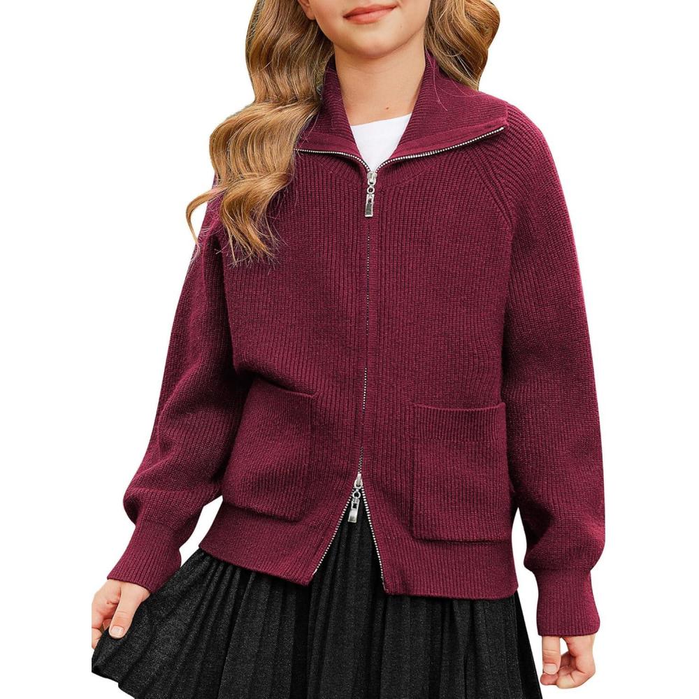 imageGRACE KARIN Girls Sweater Cardigan Uniform Zip Up Knit Fall Kid Jacket Size 614Burgundy