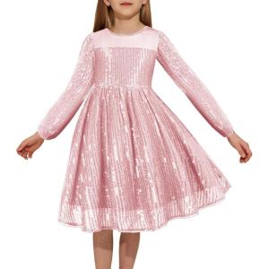 GRACE KARIN Girl Sequin Party Dress Formal Birthday Pageant Fancy Prom Mesh Dresses for Teen Girl 6-14Years(Light Pink)
