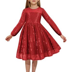 GRACE KARIN Girl Sequin Party Dress Formal Birthday Pageant Fancy Prom Mesh Dresses for Teen Girl 6-14Years(Red)