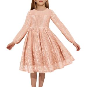 GRACE KARIN Girl Sequin Party Dress Formal Birthday Pageant Fancy Prom Mesh Dresses for Teen Girl 6-14Years(Rose Gold)