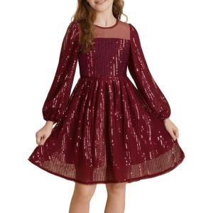 GRACE KARIN Girl Sequin Party Dress Formal Birthday Pageant Fancy Prom Mesh Dresses for Teen Girl 6-14Years(Wine Red)
