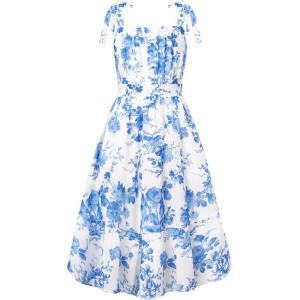 GRACE KARIN Girls Floral Chiffon Dress Summer Hawaiian Beach Vacation Party Wedding Birthday Sleeveless A-Line 7-14Y(Blue Willow)