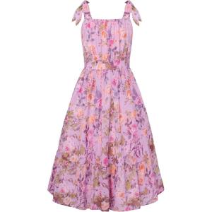 GRACE KARIN Girls Floral Chiffon Dress Summer Hawaiian Beach Vacation Party Wedding Birthday Sleeveless A-Line 7-14Y(Lavender Promise)