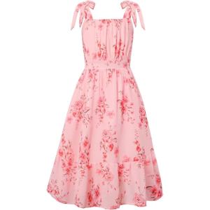 GRACE KARIN Girls Floral Chiffon Dress Summer Hawaiian Beach Vacation Party Wedding Birthday Sleeveless A-Line 7-14Y(Pink Flower)