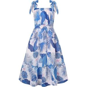 GRACE KARIN Girls Floral Chiffon Dress Summer Hawaiian Beach Vacation Party Wedding Birthday Sleeveless A-Line 7-14Y(Tropical Blue Floral)