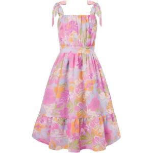 GRACE KARIN Girls Floral Chiffon Dress Summer Hawaiian Beach Vacation Party Wedding Birthday Sleeveless A-Line 7-14Y(Tropical Purple Floral)