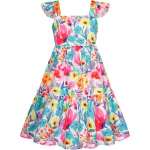 GRACE KARIN Girls Floral Dress Tie Back Flutter Sleeves Casual Summer Dress for 5-12Y(Colorful Flower)