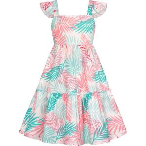 GRACE KARIN Girls Floral Dress Tie Back Flutter Sleeves Casual Summer Dress for 5-12Y(Colorful Leaves)
