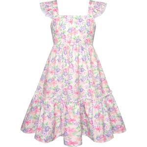 GRACE KARIN Girls Floral Dress Tie Back Flutter Sleeves Casual Summer Dress for 5-12Y(Flowers)