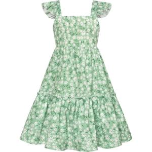 GRACE KARIN Girls Floral Dress Tie Back Flutter Sleeves Casual Summer Dress for 5-12Y(Green Floral)