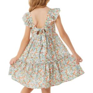 GRACE KARIN Girls Floral Dress Tie Back Flutter Sleeves Casual Summer Dress for 5-12Y(Multicolor Floral)