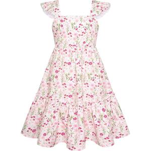 GRACE KARIN Girls Floral Dress Tie Back Flutter Sleeves Casual Summer Dress for 5-12Y(Pink Flowers)