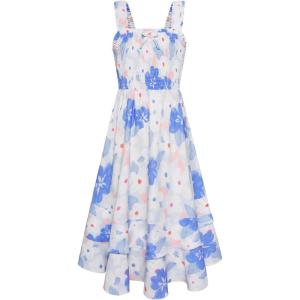 GRACE KARIN Girls Floral Maxi Dress Square Neck Wide Straps Smocked Summer Spring Flowy Dress 5-14Y(Blue Floral)