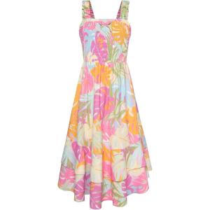 GRACE KARIN Girls Floral Maxi Dress Square Neck Wide Straps Smocked Summer Spring Flowy Dress 5-14Y(Colorful Tropical)
