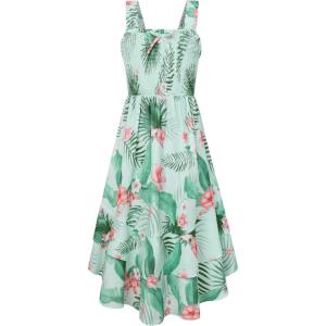 GRACE KARIN Girls Floral Maxi Dress Square Neck Wide Straps Smocked Summer Spring Flowy Dress 5-14Y(Green Tropical)