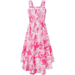 GRACE KARIN Girls Floral Maxi Dress Square Neck Wide Straps Smocked Summer Spring Flowy Dress 5-14Y(Hot Pink Tropical)