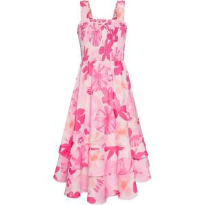 GRACE KARIN Girls Floral Maxi Dress Square Neck Wide Straps Smocked Summer Spring Flowy Dress 5-14Y(Pink Tropical)