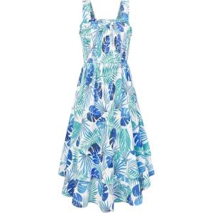 GRACE KARIN Girls Floral Maxi Dress Square Neck Wide Straps Smocked Summer Spring Flowy Dress 5-14Y(Teal Tropical)