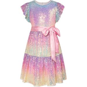 GRACE KARIN Girls Formal Party Dress Sequin Birthday Fancy Dresses Wedding Guest Dance Ruffle Dress Size 6-14(Multicolor)