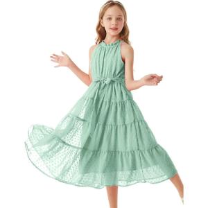 GRACE KARIN Girls Halter Neck Dress Sleeveless Casual A-line Flowy Summer Maxi Dress for 5-14 Years(Mint Green)
